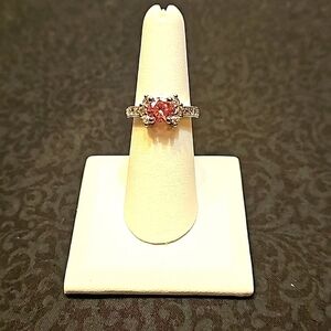 Vintage "Y2K" Sterling Silver Ring Marked S925 with a Pink CZ And Rhinestones 7
